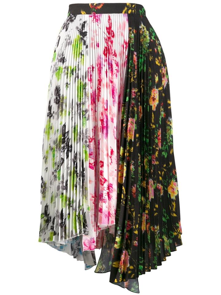 Msgm Asymmetric Floral Print Pleated Skirt - White