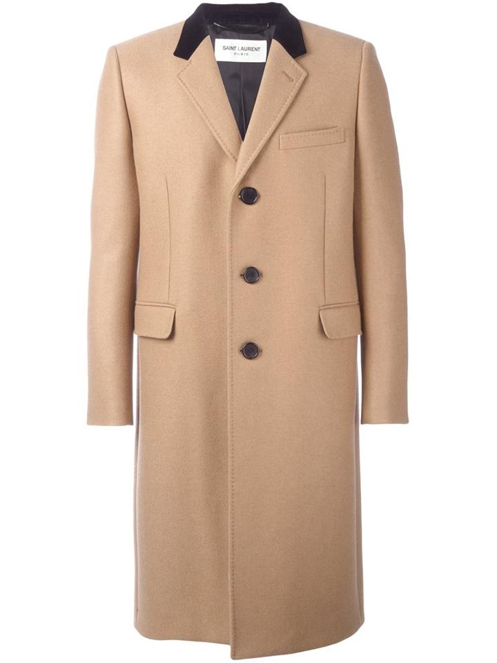 Saint Laurent Contrast Collar Buttoned Coat