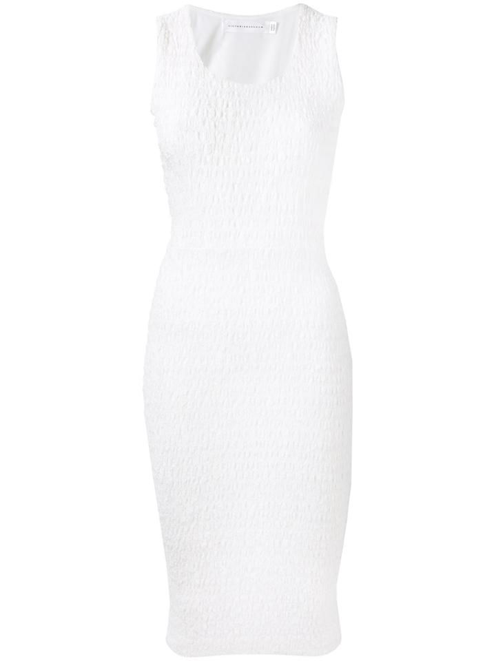 Victoria Beckham Smocked Fitted Dress - White