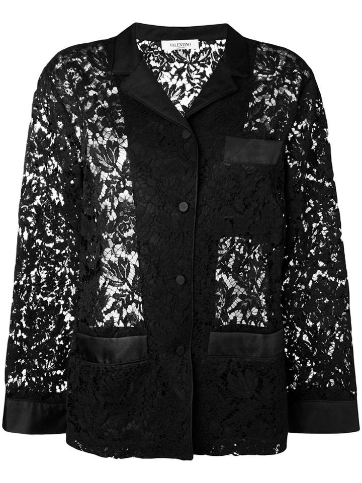 Valentino Floral Lace Shirt - Black