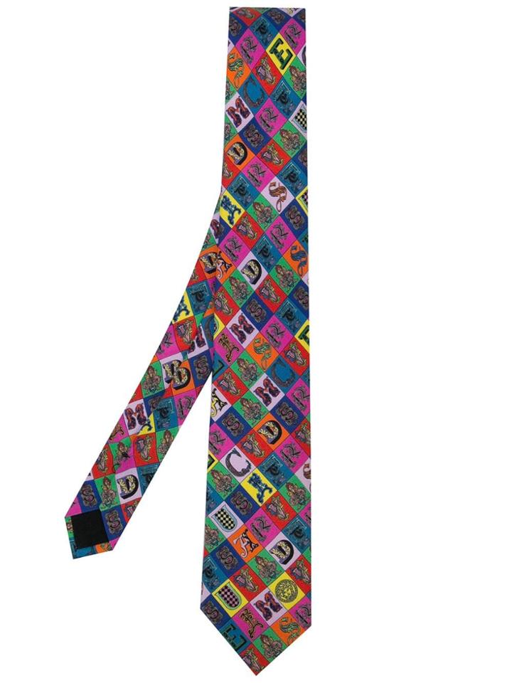 Versace Block Letter Print Tie - Multicolour