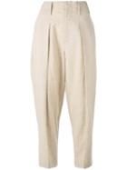 Y's - Wide Leg Tapered Trousers - Women - Cotton/linen/flax/cupro - 3, Nude/neutrals, Cotton/linen/flax/cupro