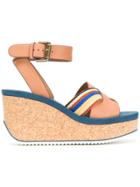 See By Chloé Striped Crossover Wedge Sandals - Nude & Neutrals