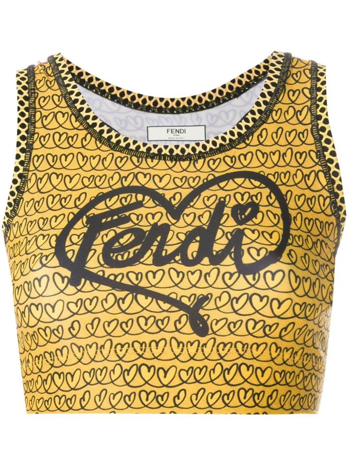 Fendi Heart And Logo Print Sports Bra - Yellow & Orange