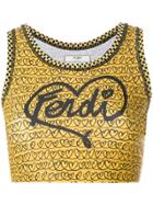Fendi Heart And Logo Print Sports Bra - Yellow & Orange