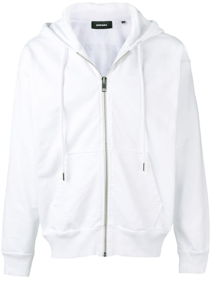 Diesel Logo Zip Hoodie - White
