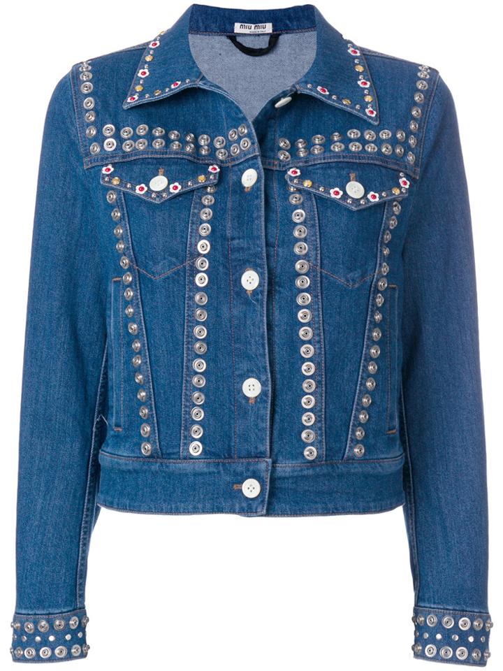 Miu Miu Snap Button Embellished Jacket - Blue