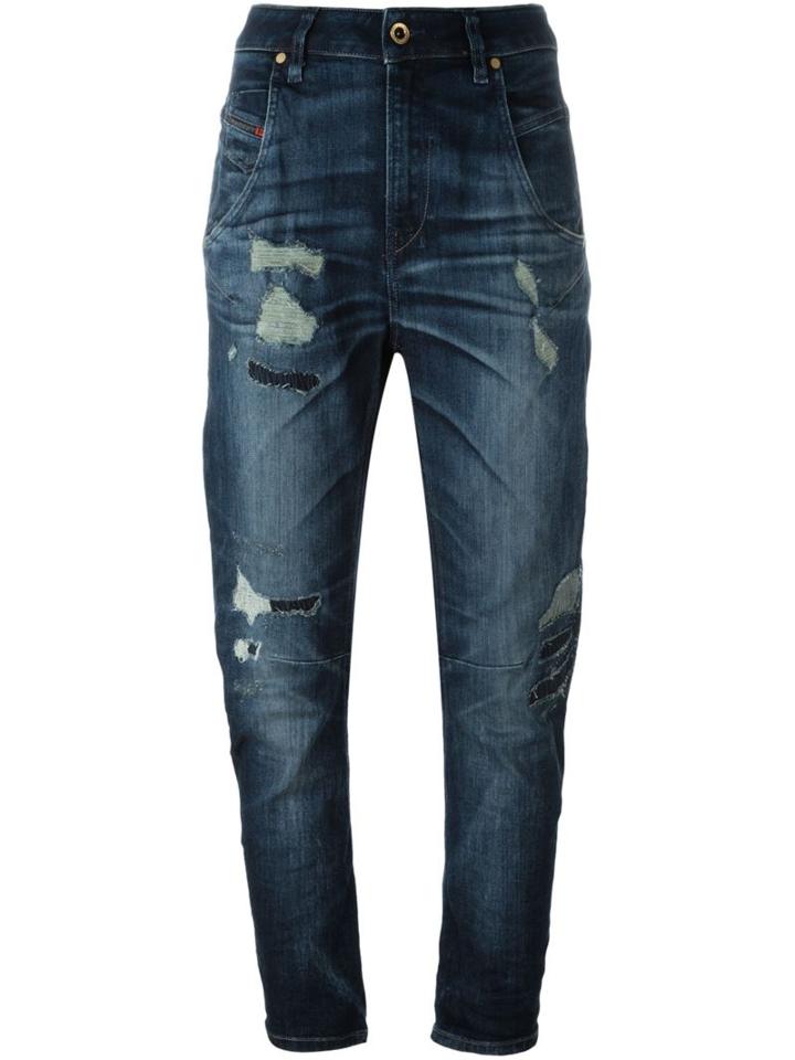 Diesel High Rise Cropped Jeans, Women's, Size: 25/32, Blue, Cotton/polyester/spandex/elastane