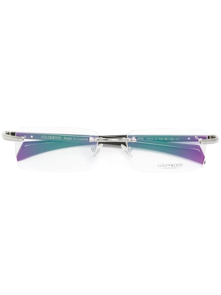 Gold And Wood Square Frame Glasses