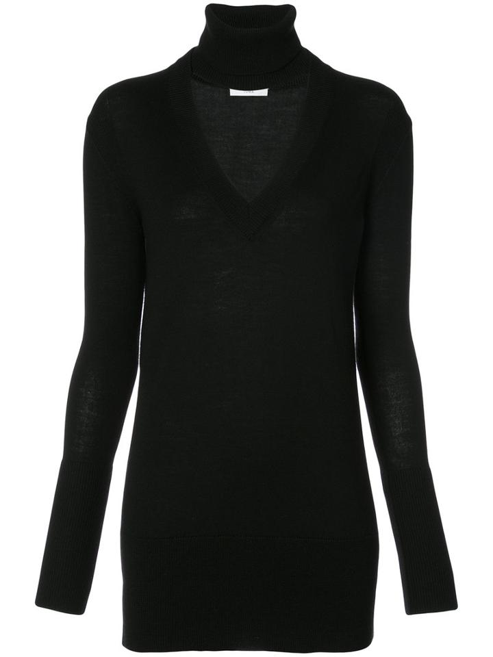 Tome - Open V Neck Knitted Top - Women - Merino - M, Black, Merino