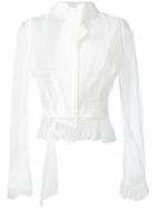 Maison Margiela - Sheer Frill-trim Blouse - Women - Cotton/polyamide - 40, White, Cotton/polyamide