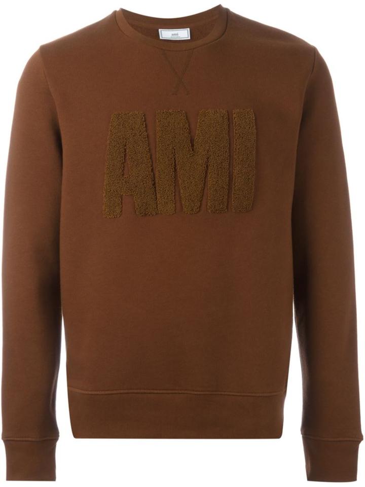 Ami Alexandre Mattiussi Logo Appliqué Sweatshirt, Men's, Size: Xl, Brown, Cotton