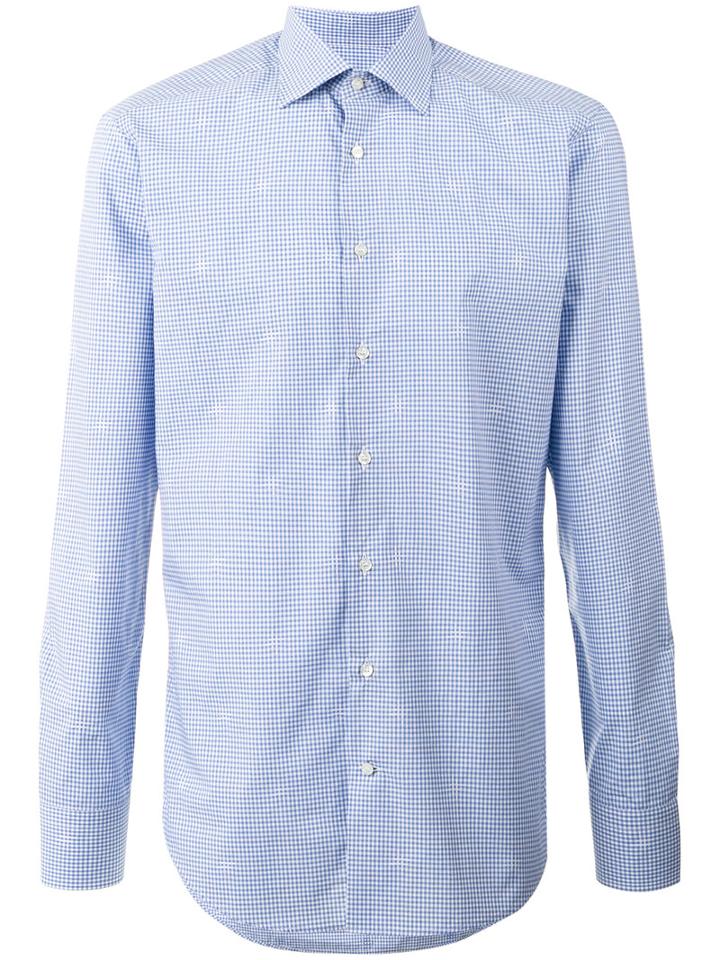 Etro Long Sleeve Gingham Shirt, Men's, Size: 40, Blue, Cotton