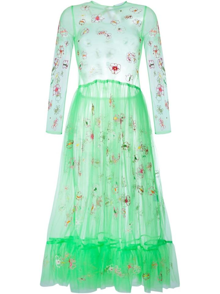 Molly Goddard - Floral Embroidered Tulle Dress - Women - Nylon - L, Green, Nylon