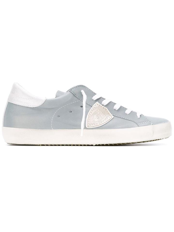 Philippe Model Logo Patch Lace-up Sneakers, Women's, Size: 36, Blue, Calf Leather/rubber