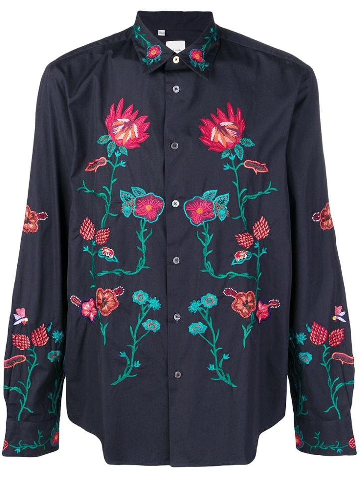 Paul Smith Embroidered Button Shirt - Blue