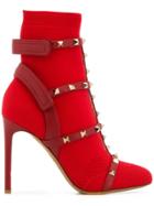 Valentino Rockstud Ankle Boots - Red