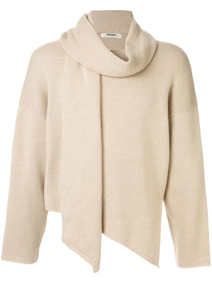 Sulvam Scarf Effect Neck Jumper - Brown