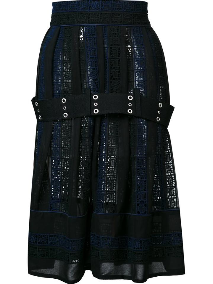 Sacai Embroidered Belted Skirt, Women's, Size: 1, Black, Cotton/polyester