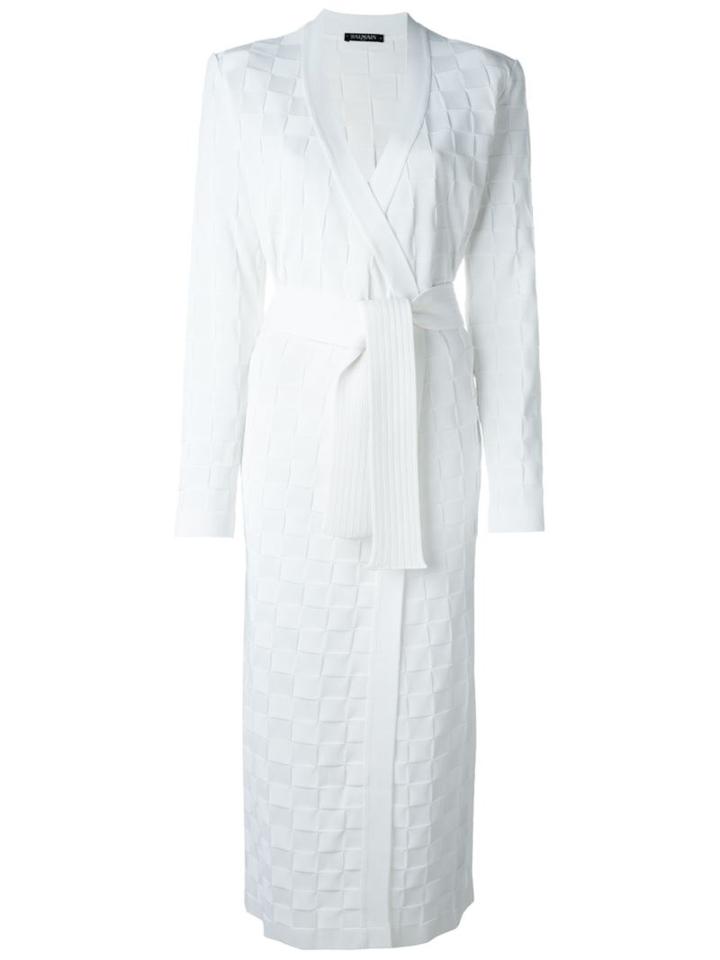 Balmain Checked Cardi-coat, Women's, Size: 42, White, Viscose