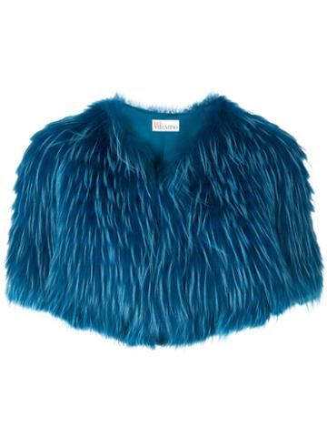 Red Valentino - Cropped Jacket - Women - Polyester/viscose/racoon Fur - 40, Blue, Polyester/viscose/racoon Fur
