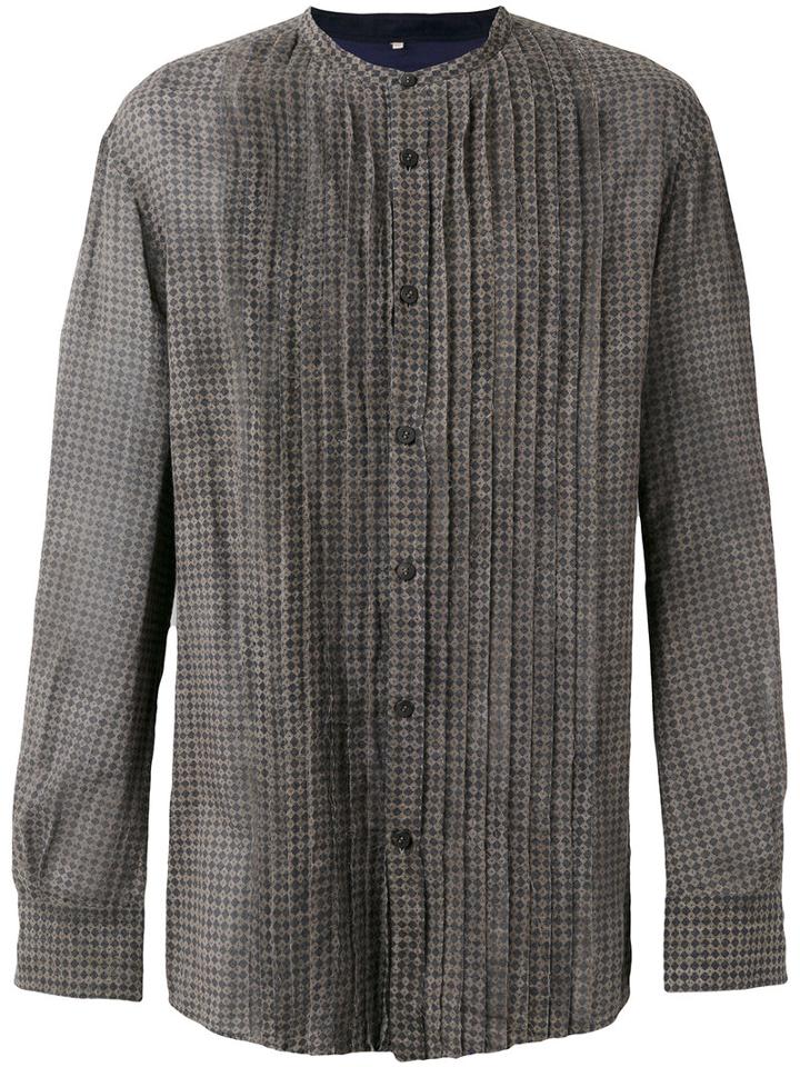 Ziggy Chen Plaid Pintucked Shirt, Men's, Size: Large, Grey, Cotton