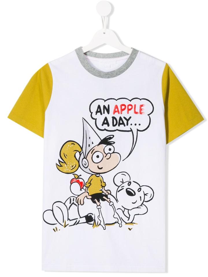 Burberry Kids Teen Cartoon Print Cotton T-shirt - White