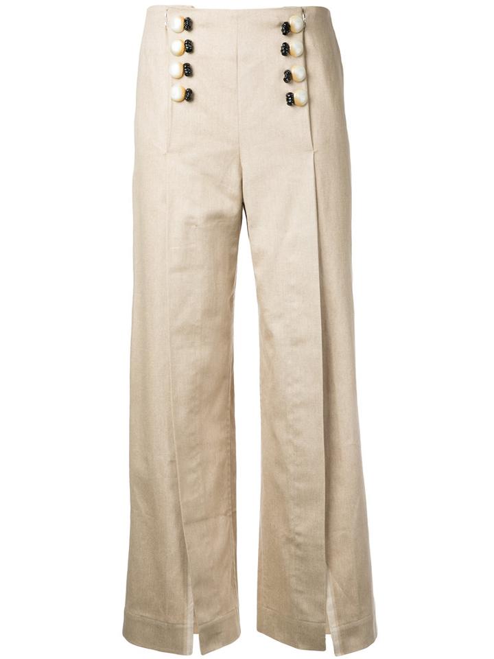 Kotohayokozawa High Waist Wide Leg Trousers, Women's, Size: Small, Brown, Cotton