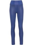 Sprwmn High Waisted Stretch Leather Leggings - Blue