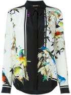 Roberto Cavalli Bird Print Shirt, Women's, Size: 44, White, Silk
