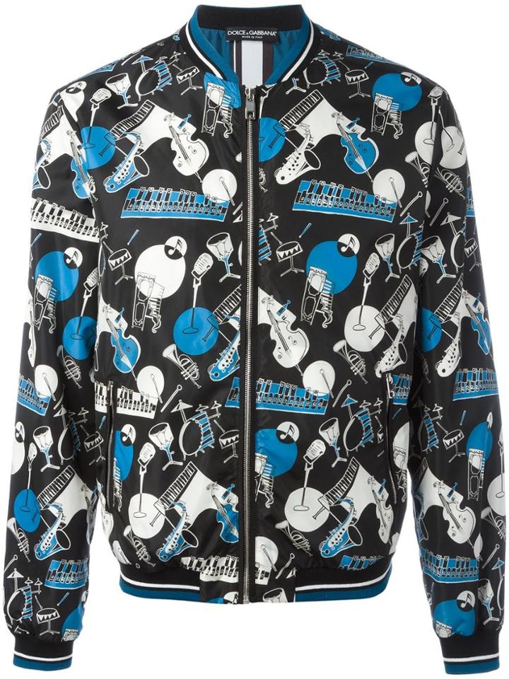 Dolce & Gabbana Musical Instrument Print Bomber Jacket - Black