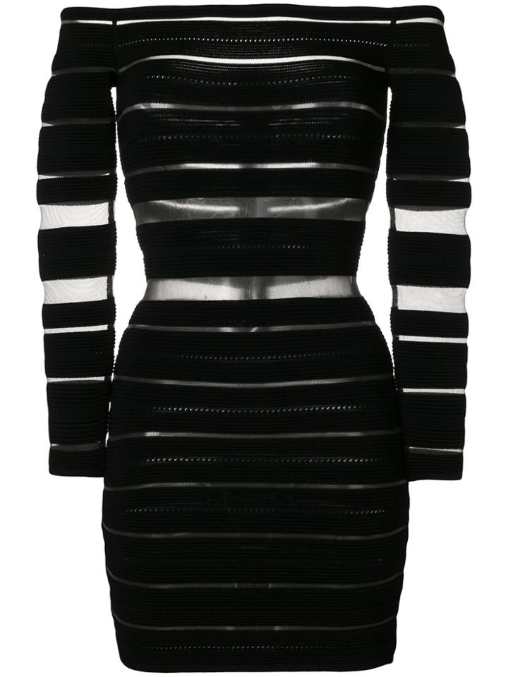 Balmain Off The Shoulder Sheer Banded Dress - Black
