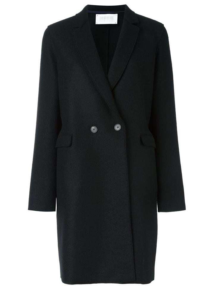 Harris Wharf London Double-breasted Flap Pockets Coat, Women's, Size: 40, Black, Virgin Wool