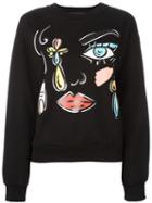 Moschino Face Print Sweatshirt, Women's, Size: 44, Black, Cotton