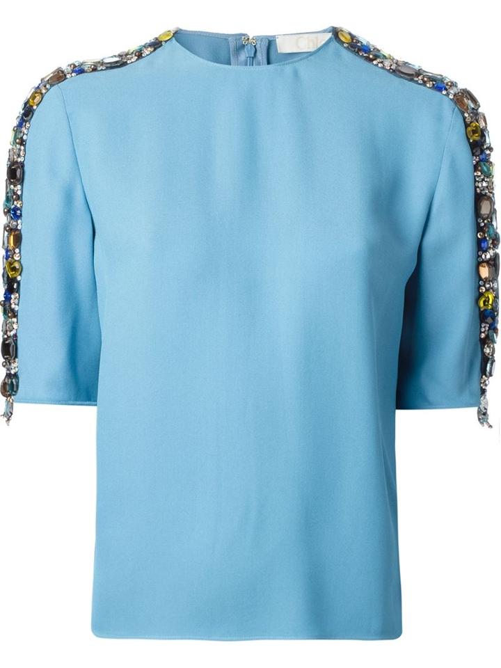 Chloé Jewelled Top, Women's, Size: 38, Blue, Silk/viscose/glass