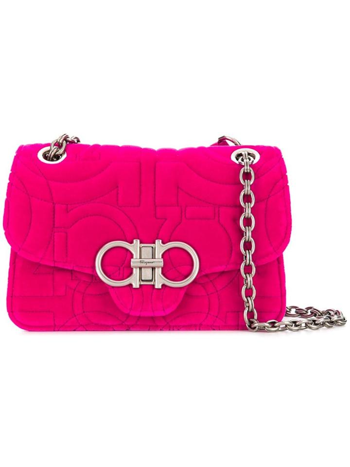 Salvatore Ferragamo Double Gancio Foldover Flap Bag - Pink & Purple