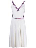 Emilio Pucci Printed Trim V-neck Belted Dress - White