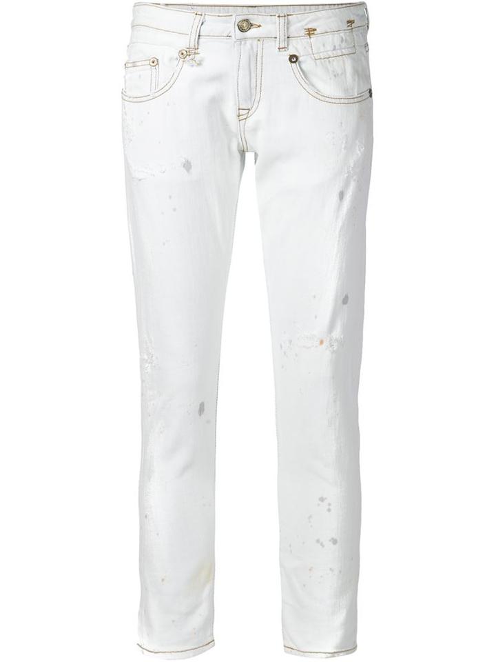 R13 Distressed Slim Fit Jeans, Women's, Size: 29, White, Cotton/spandex/elastane