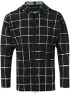 Homme Plissé Issey Miyake - Checked Ribbed Zipped Hoodie - Men - Polyester - M, Black, Polyester