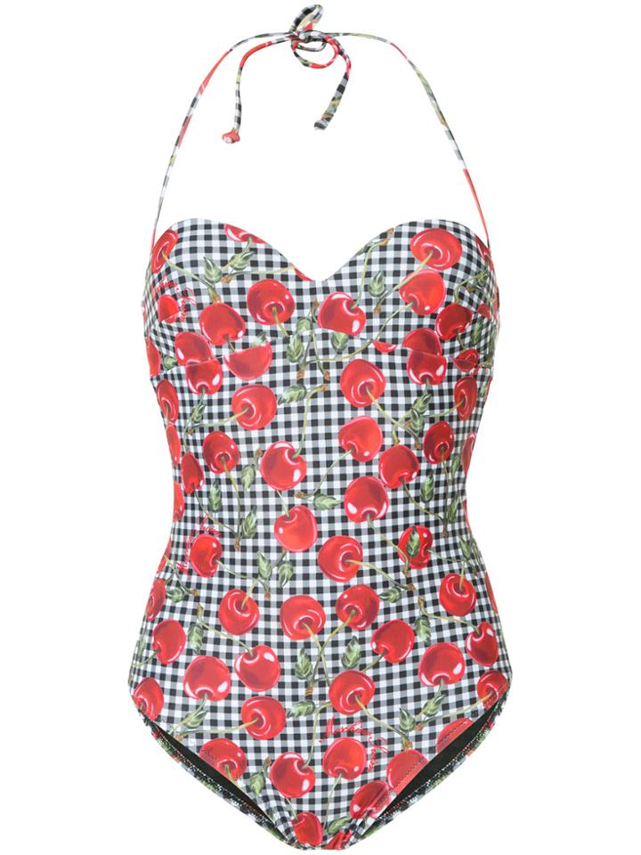 Moschino Gingham Cherry Print Swimsuit - Red