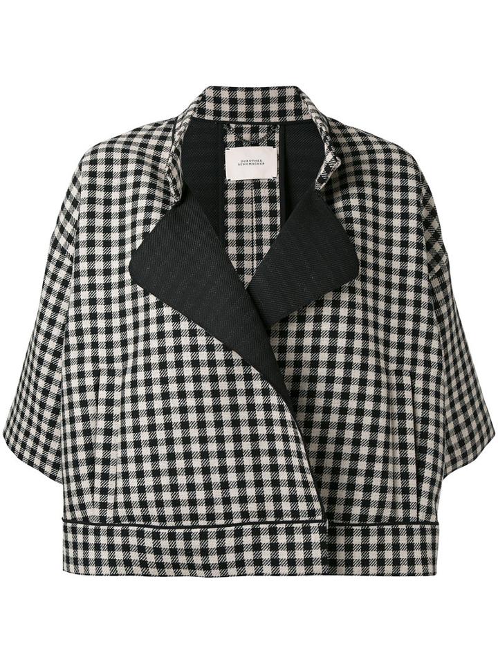 Dorothee Schumacher - Three-quarters Sleeve Checked Jacket - Women - Polyamide/polyester/wool - 3, Black, Polyamide/polyester/wool