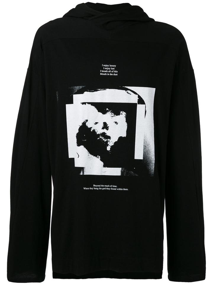 Julius - Printed Hoodie - Men - Cotton/modal - Iv, Black, Cotton/modal