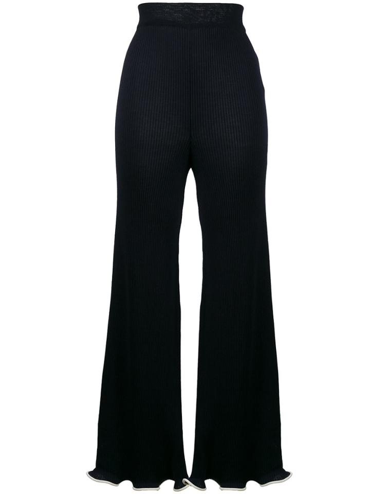 Stella Mccartney Ribbed Frilled Kick Flare Trousers - Blue