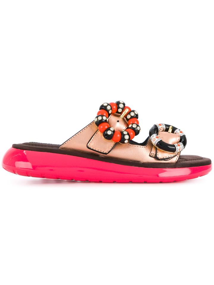 Marc Jacobs Embellished Brooch Sandals - Pink & Purple