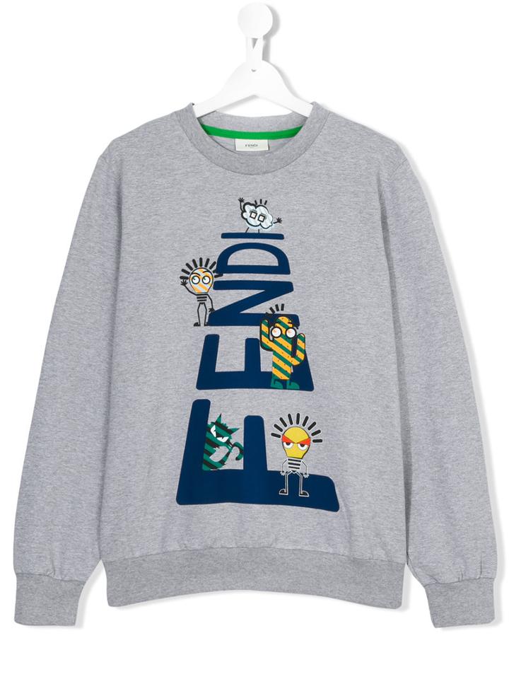 Teen Printed Sweatshirt - Kids - Cotton/spandex/elastane - 14 Yrs, Grey, Fendi Kids