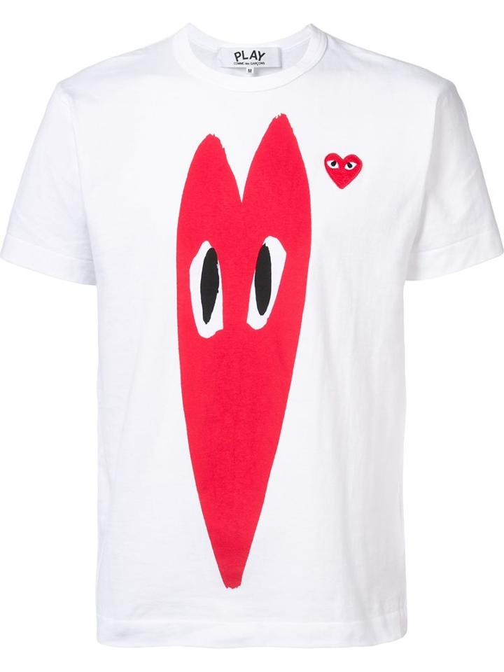 Comme Des Garçons Play Heart Print T-shirt, Men's, Size: Small, White, Cotton
