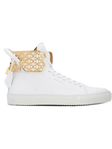 Buscemi Filigree Detail Hi-top Sneakers, Men's, Size: 10, White, Leather/rubber