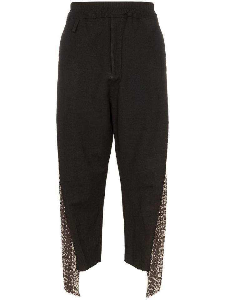By Walid Cross-stitch Cropped Trousers - Black