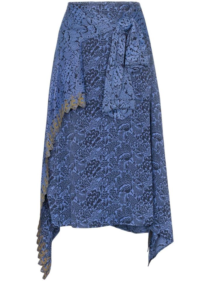 Chloé Asymmetric Wrap Midi Skirt - Blue