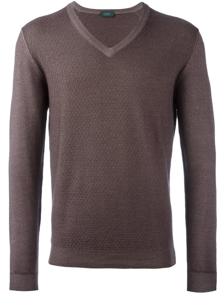 Zanone V-neck Pullover, Men's, Size: 52, Grey, Virgin Wool